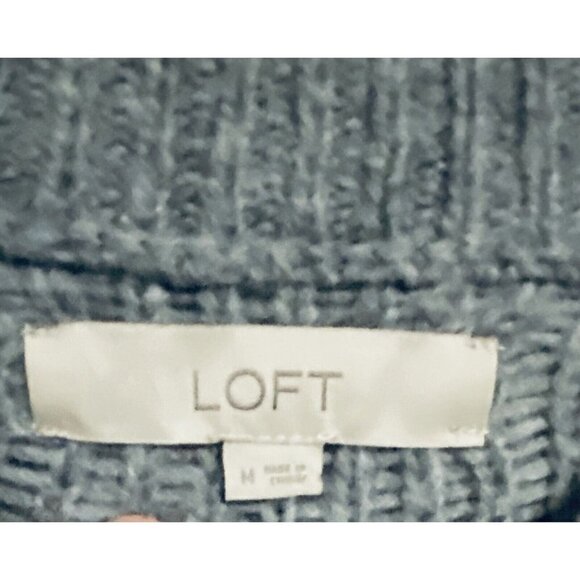 LOFT Fair Isle Sweater Womens Medium Balloon Sleeve Gray Mohair Soft Pullover - Picture 7 of 8